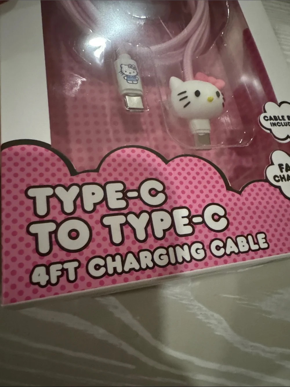 Hello Kitty Pink Type-C to Type-C Charging Cable with Character Cable Bite